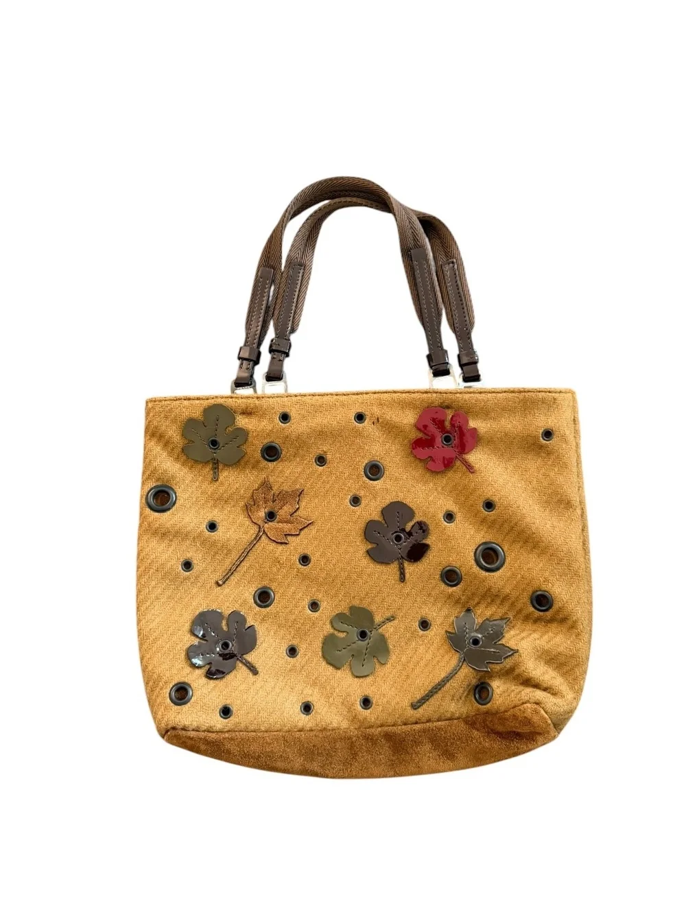 Authentic Prada FW1999 Appliqué Leaves Suede Wool Mesh Tote Bag Archive Vintage